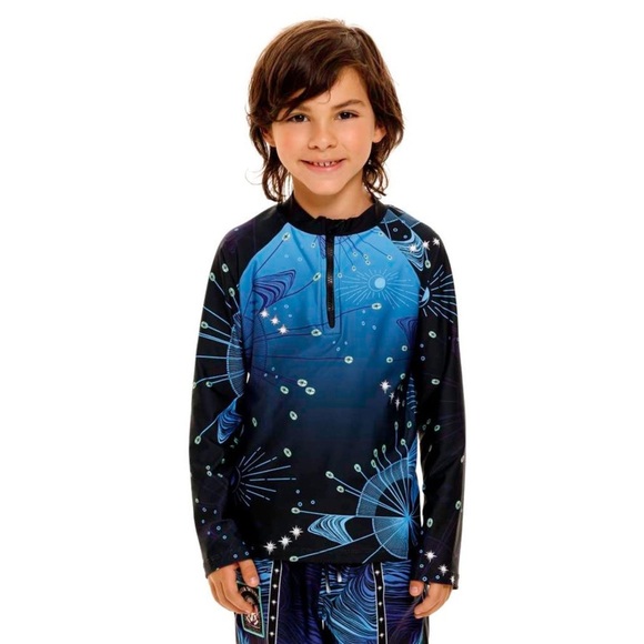 NWT Agua Bendita Noah Eter Celestial Rash Guard Blue Colorful Zipper Kids - Picture 1 of 8